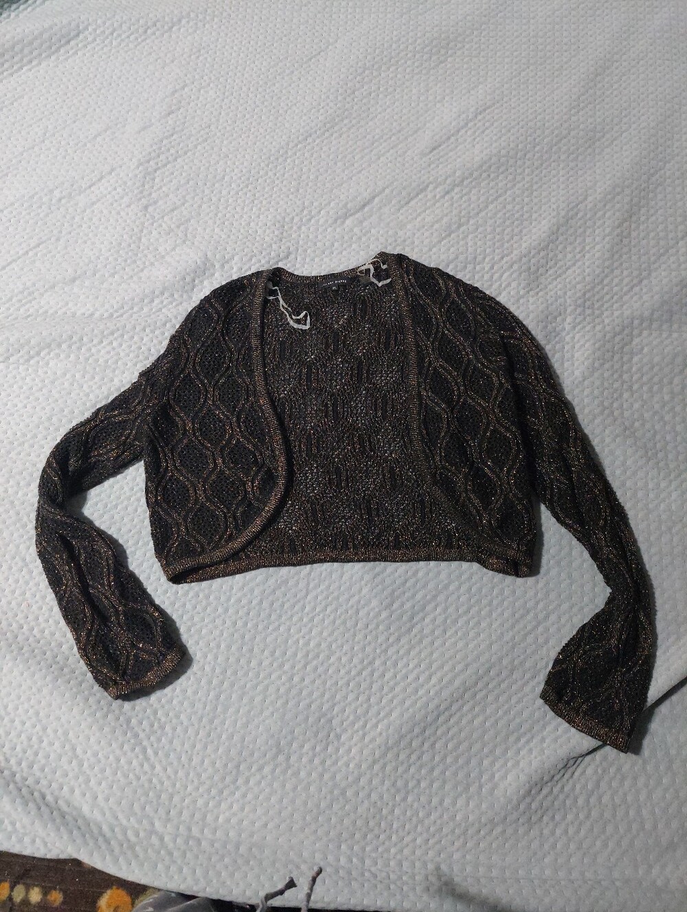Jean Pierre Metallic Brown Cropped Open-Front Shrug